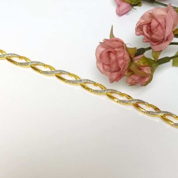 Diamond Accent 18k Gold Plate Infinity X Tennis Bracelet - Picture 4 of 5